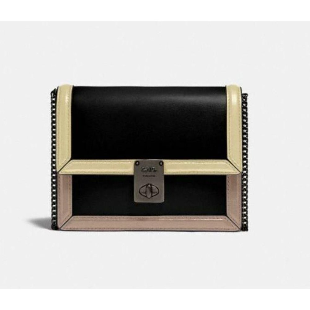 COACH Hutton Leather Crossbody Belt Bag - Natural Black Colorblock